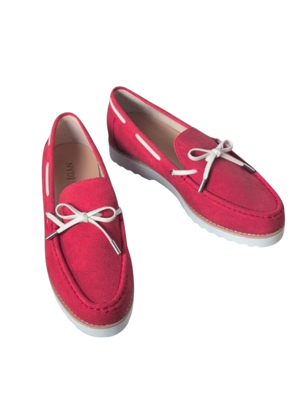 NYDJ Olsen Boat Shoes Red Faux Suede Size 9